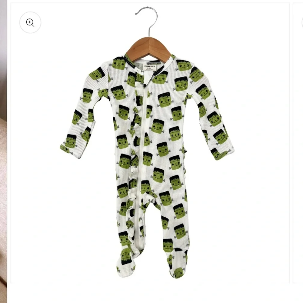 Spearmint Love Organic Waffle Ruffle Zip Footie Halloween Monster